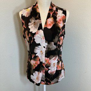 Calvin Klein Black Floral Collared Sleeveless Top - Size Medium